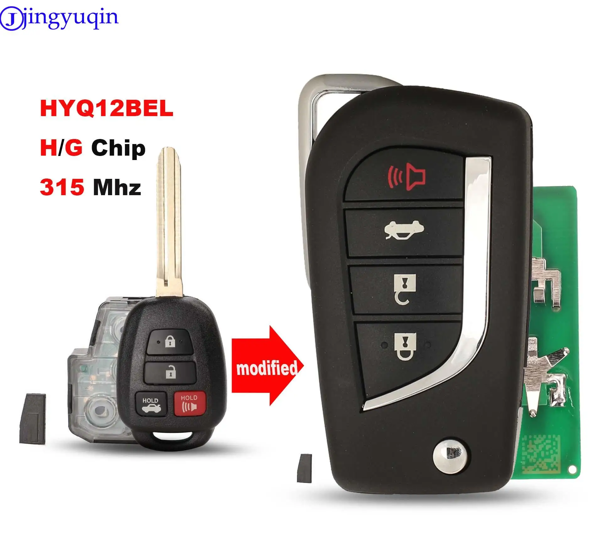 

jingyuqin Remote Car Key Control For Toyota Prius 2 Hilux Etios Vios Yaris Corolla HYQ12BEL/HYQ12BDM ID67/G Chip 315 Mhz