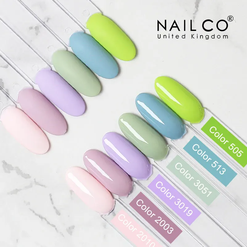 NAILCO 6Color Series Nail Polish Set Green Glitter Semi Permanent Hybrid Gel Varnish Kit Soak Off UV LED Nail Art  Base Top Coat