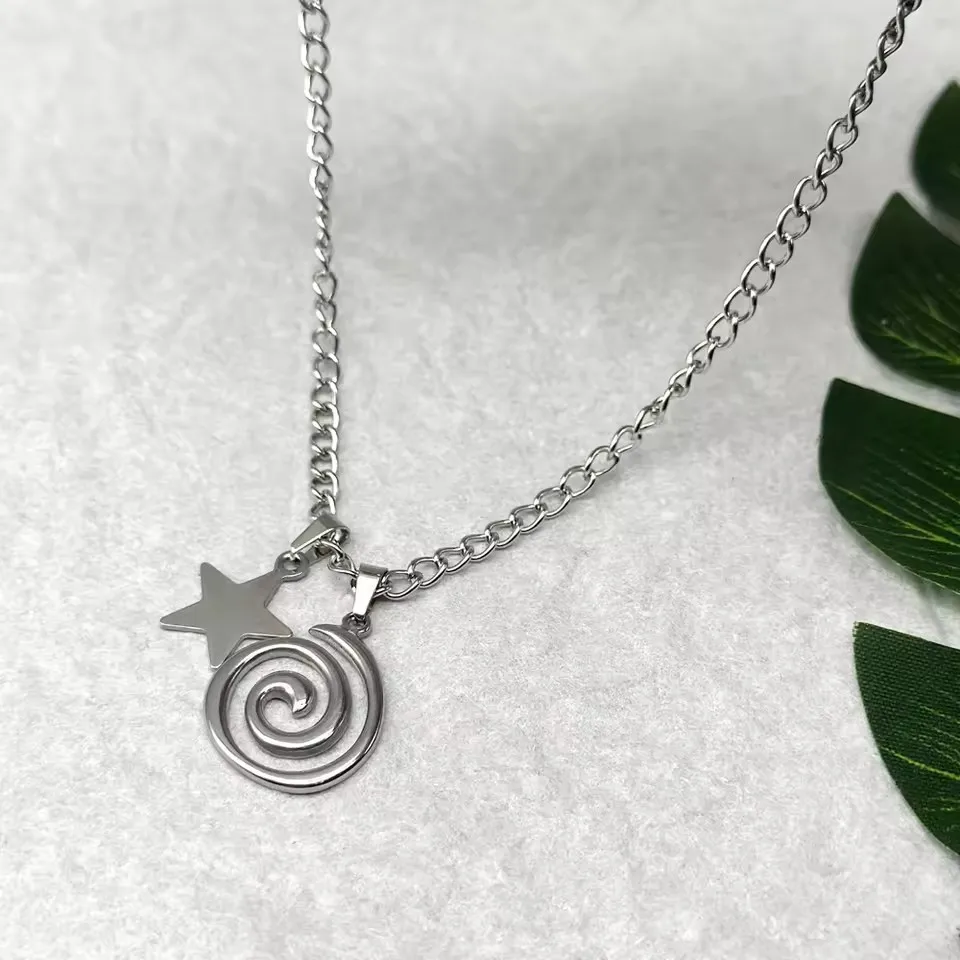 Y2K Silber Farbe Stern Spirale Swirl Vortex Halskette Unisex Anhänger Halskette für Frauen Mädchen Mode Geschenk Ästhetischen Schmuck