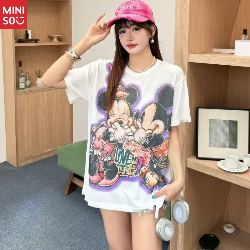 تي شيرت ديزني ميكي كريستال، قميص برسومات كبيرة الحجم مع جرافيتي