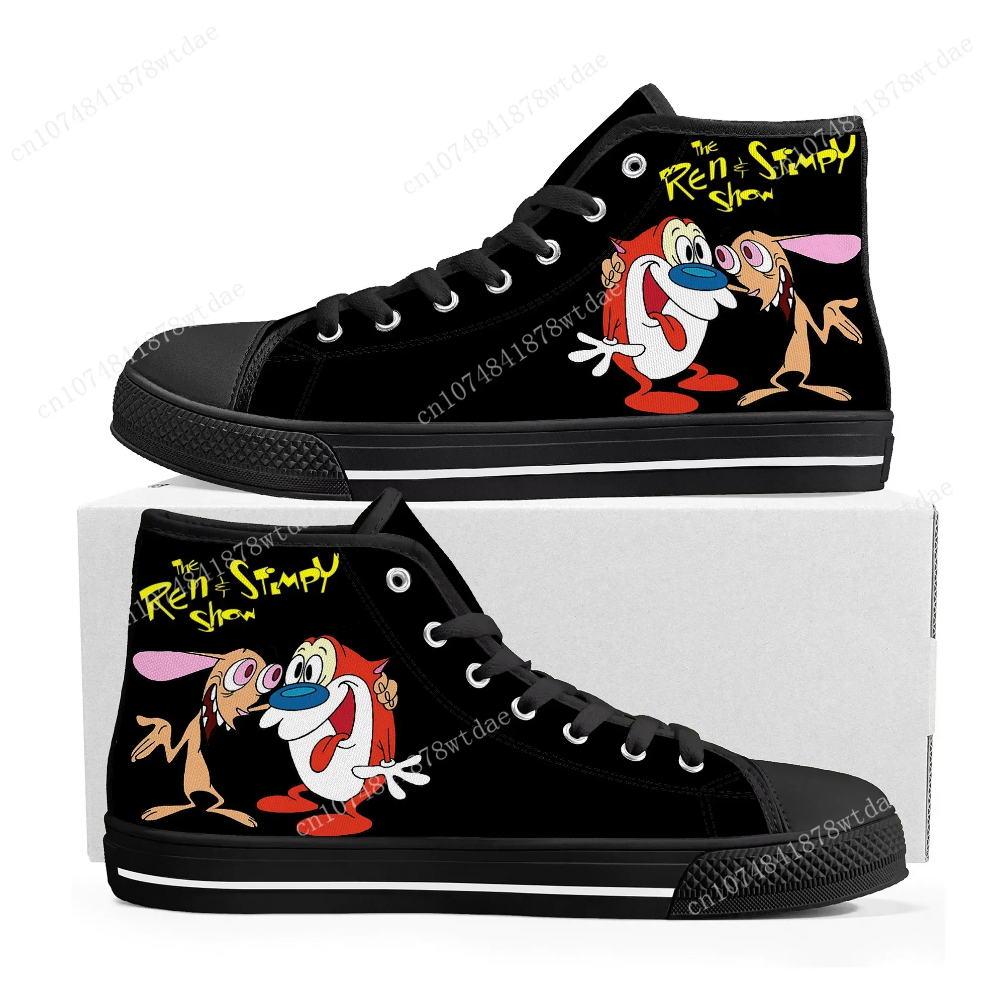 Anime Cartoon Stimpy Comic Manga Ren High Top Sneakers Mens Womens Teenager High Quality Canvas Sneaker Casual Custom Made Shoes