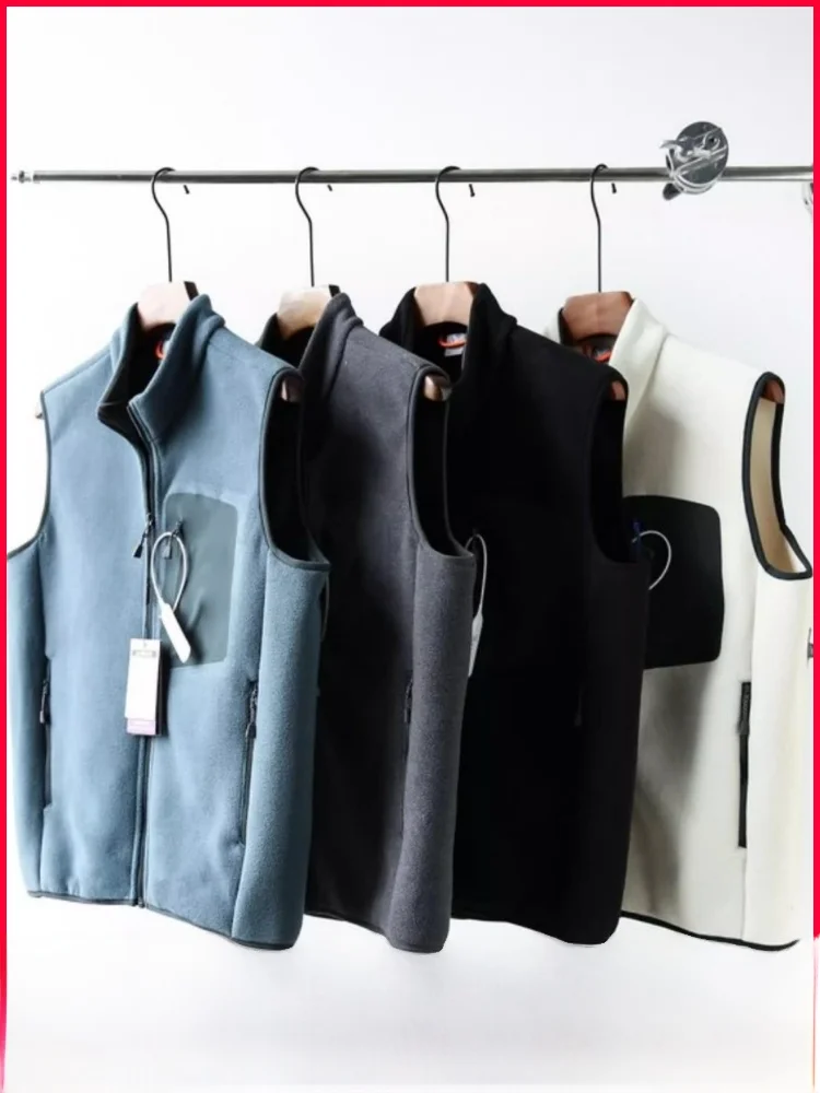 

Double-Sided Fce Vest Men's Outdoor Casual Stand Collar Elastic Comfortable Warmth ab Fce Vest Thi Stand Fit Zipper