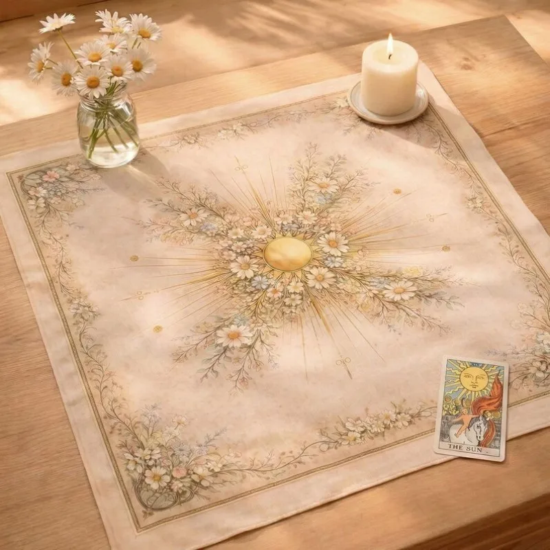 Retro Country Sun-Flower Tarot Tablecloth, Natural Witchcraft Altar Cloth, Dirt-Resistant, Home Decoration