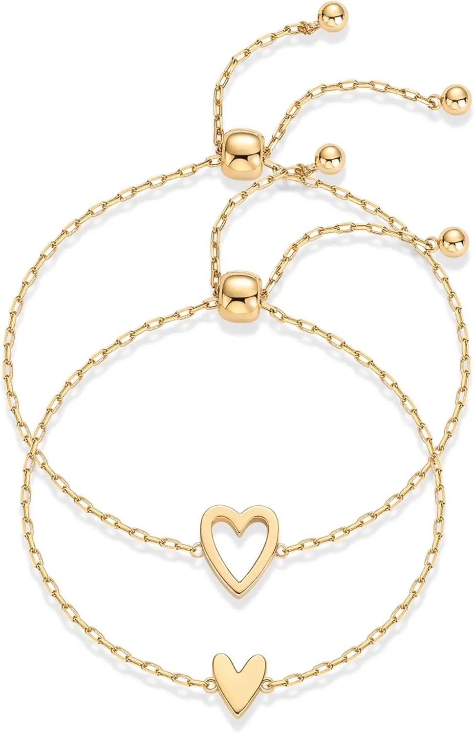 Conjunto de Pulseras con Dijes de Corazón a Juego, Chapadas en Oro de 14K, para Mujer | Ajustable para el Día de San Valentín