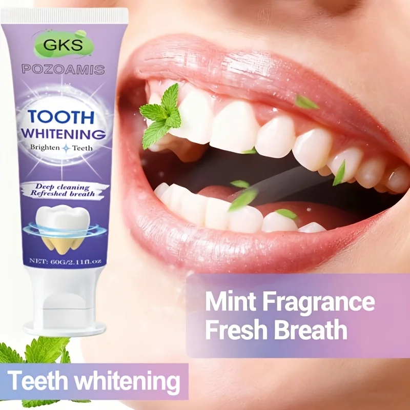Teeth Whitening Toothpaste Deep Clean Plaque Removal Tartar Control Stain Remover Oral Hygiene Fresh Breath Brightening Smile Dental Care Daily Cleansing Anti Plaque Removes Soft Debris For Adult Men Women Beauty Health Care 60g