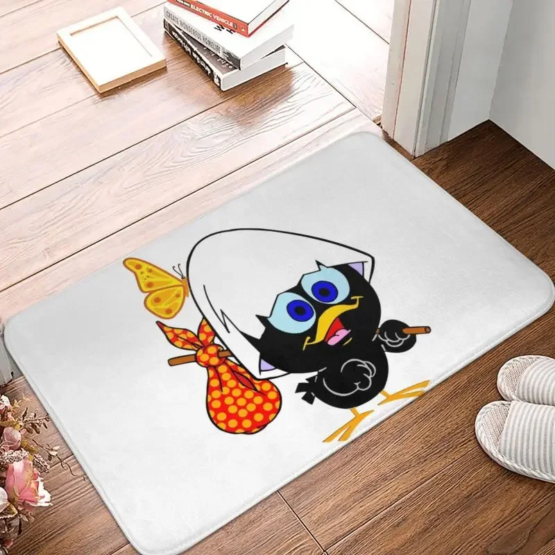 Calimero Black Chiken Door Floor Bath Kitchen Mats Anti-Slip Outdoor Comic Doormat Living Room Entrance Rug Carpet Footpad