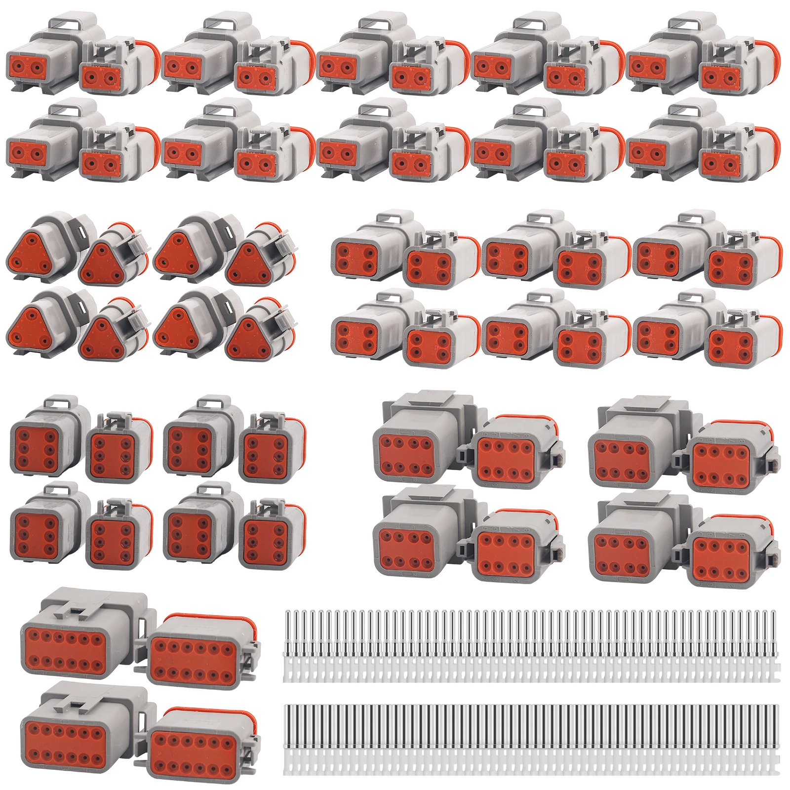 

JRready ST6321 Deutsch Waterproof Connector Kit,2,3,4,6,8,12 Pin Grey DT Connector with Stamped Contacts(18-14AWG) 372PCS