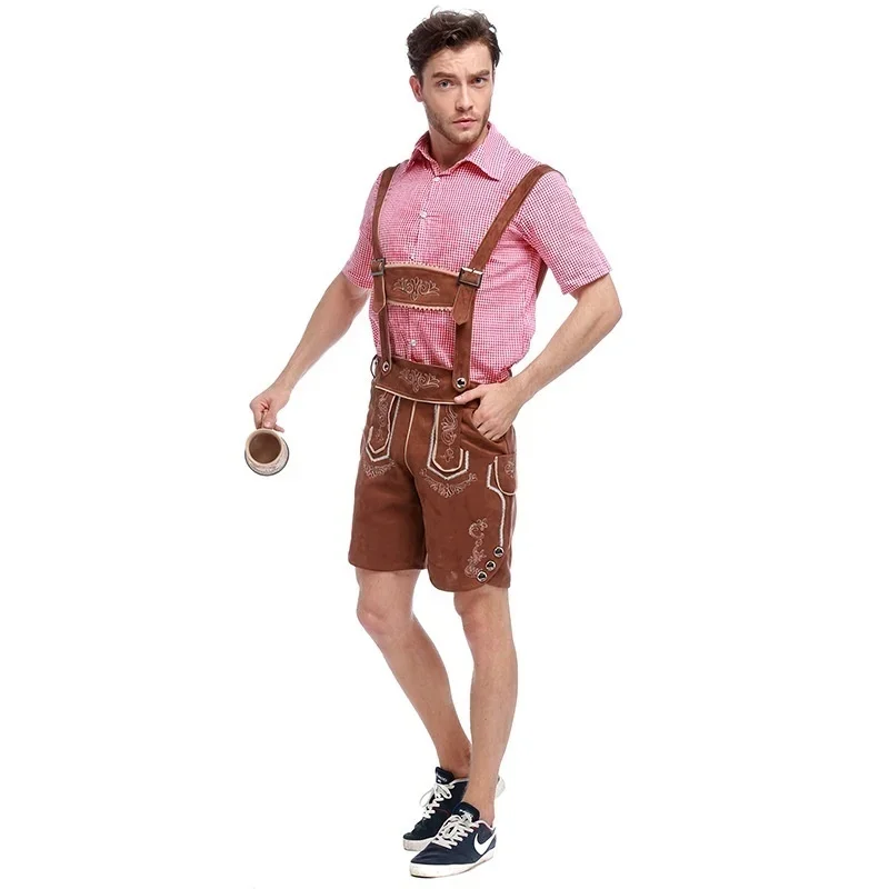 Halloween Cosplay Costume German Beer Men Fancy Costume Bavarian Lederhosen Oktoberfest Outfits Pant with short shirt XC4912