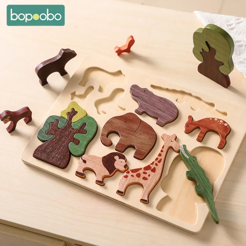 

3D Wooden Forest Animals Montessori Puzzle Toy Animal Matching Toys For Children Training Cognitive Educational Learn Toys Gifts