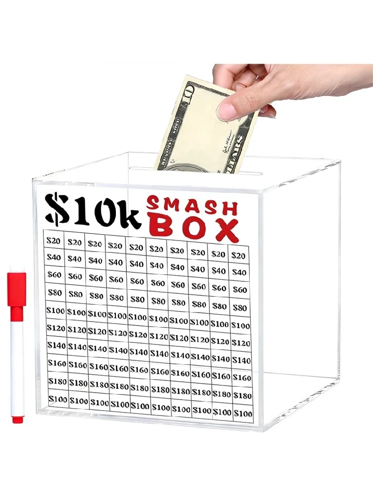 AB34-pour adultes pour économiser de l'argent 10K boîte à déchets incassable clair acrylique économiseur tirelire 10000 pour économiser de l'argent boîte de défi
