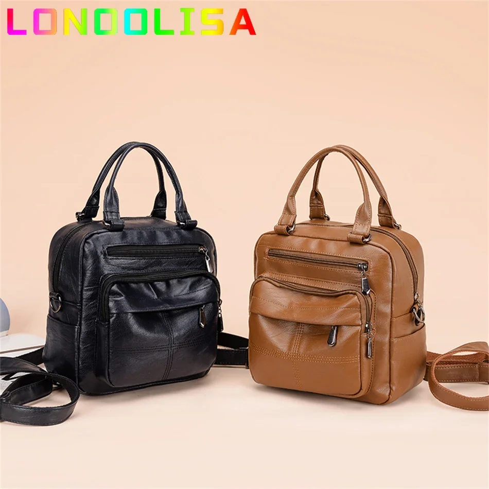 Many Pocket Vintage Women Backpacks PU Leather Backpack Shoulder Bags for Women Female Back Pack Rucksack Feminine Mochilas