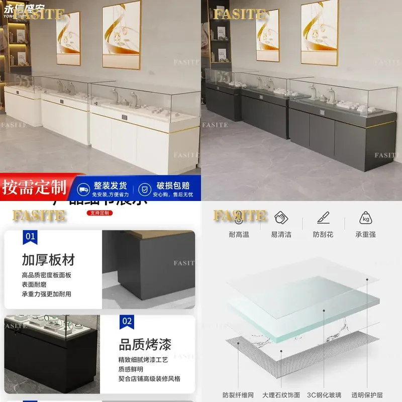 For Shopping Mall Jewelry Counter Museum Cultural Relics Paint Sample Exhibition Glass Display Cabinet Showcase