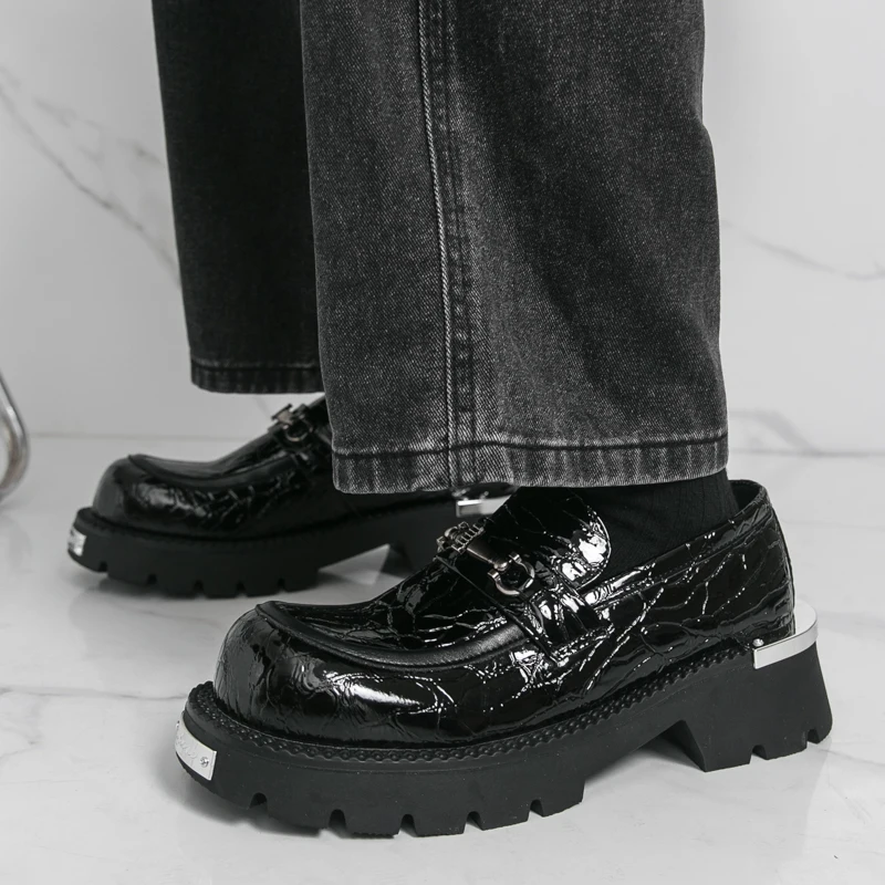 حذاء بدون كعب سميك للرجال، أنماط الموضة الكلاسيكية البريطانية، حفلة العمل، الشارع، بالإضافة إلى حجم الأحذية الجلدية لزيادة الارتفاع #5