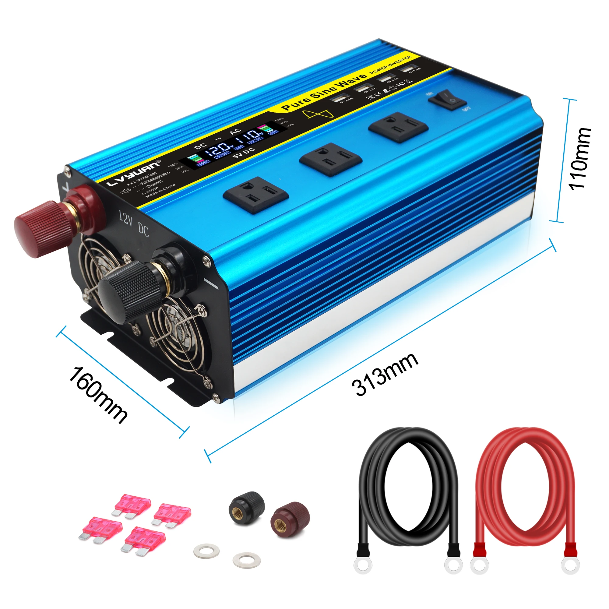 4000W Pure Sine Wave Inverter DC 12v/24v To AC 110v 60HZ Voltage Converter Car Solar Power Inverter