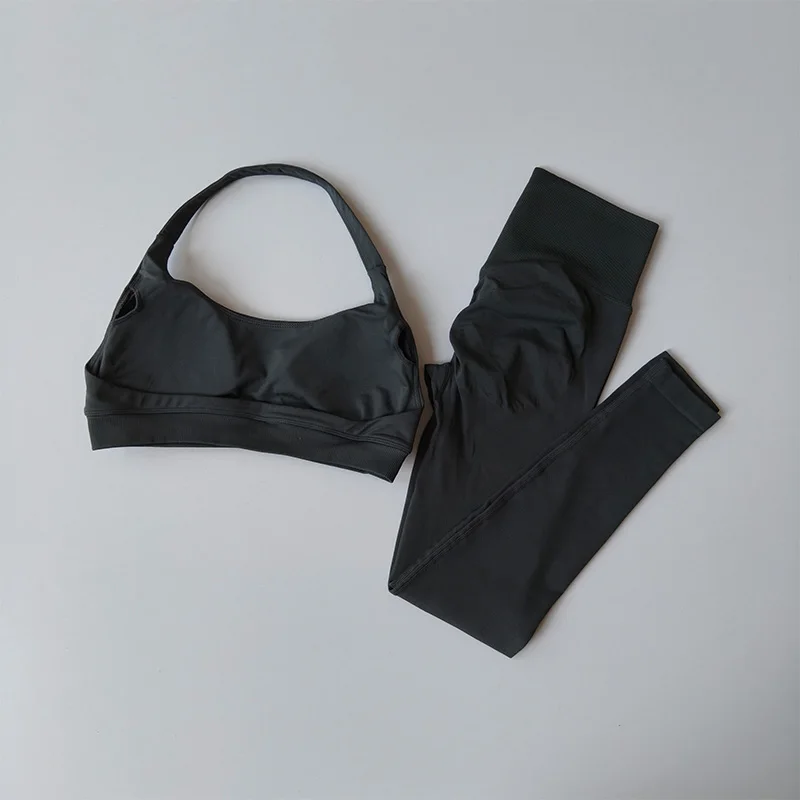 Yoga-Anzug für Hochintensives Yoga-Training, Fitness, Neckholder-Sport-BH, Hochgeschnittene Leggings, Nahtloses 2-Teiliges Set für Fitness und Laufen – Detail 9