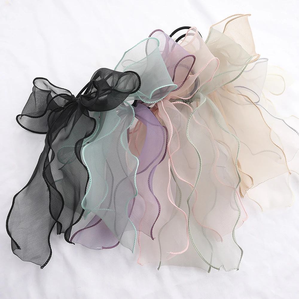 

2Pcs Organza Streamers Elastic Hair Bands Big Hair Bow Soft Hair Scrunchies Women Girls Hair Accessories
