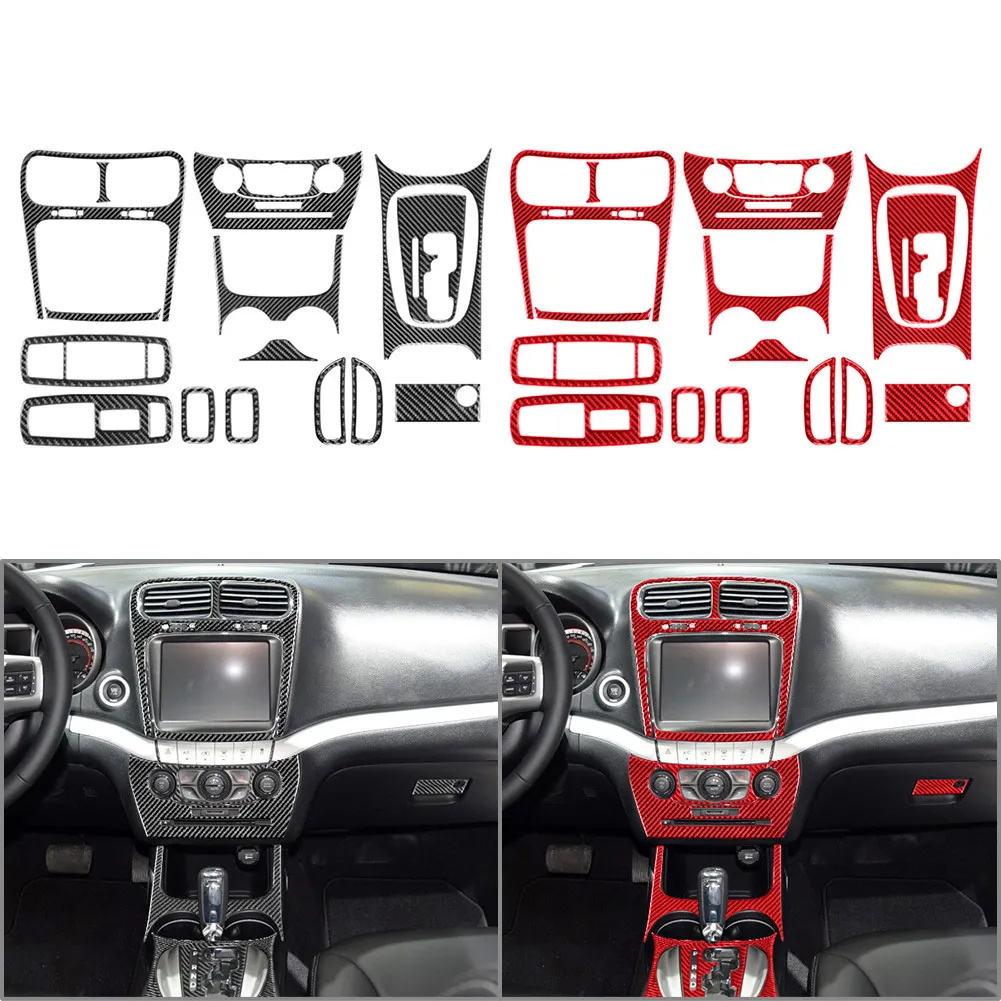 Carbon Fiber Pattern Car Full Interior Decorated Kit Cover Trim 16Pcs For Dodge Journey 2011-2018 Black/Red LHD Only