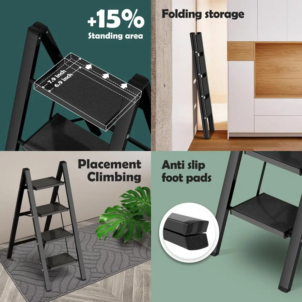 

Алюминиевая 4-ступенчатая складная лестница с противоскользящими ступеньками, грузоподъемность 330 фунтов для дома, кухни, офиса