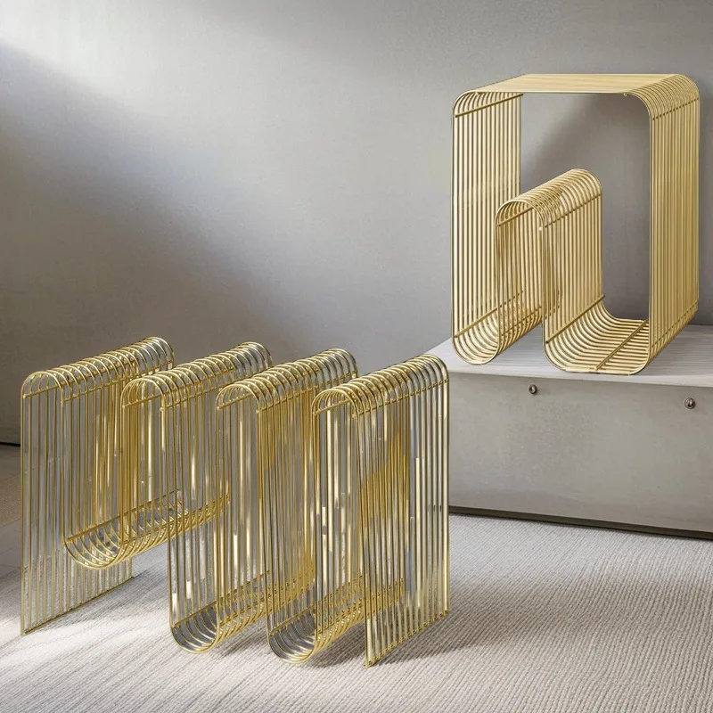 

Metal line table, newspaper and magazine rack, light luxury, high-end book and newspaper rack, soft sofa table, geometric floor