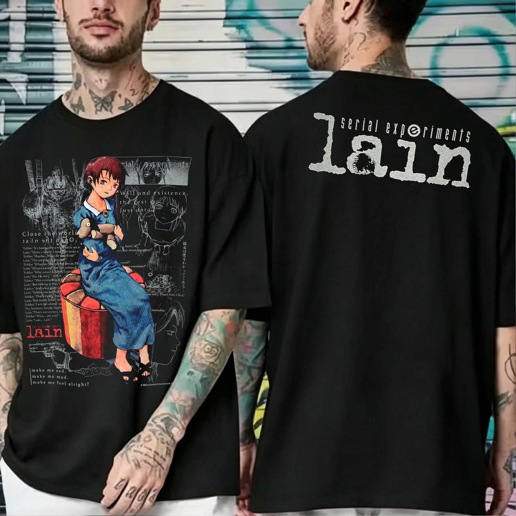 Anime Serial Experiment Lain Graphic Print Cotton T-shirt Japanese Manga Street Trend Clothing Men Women Harajuku Y2K Streetwear
