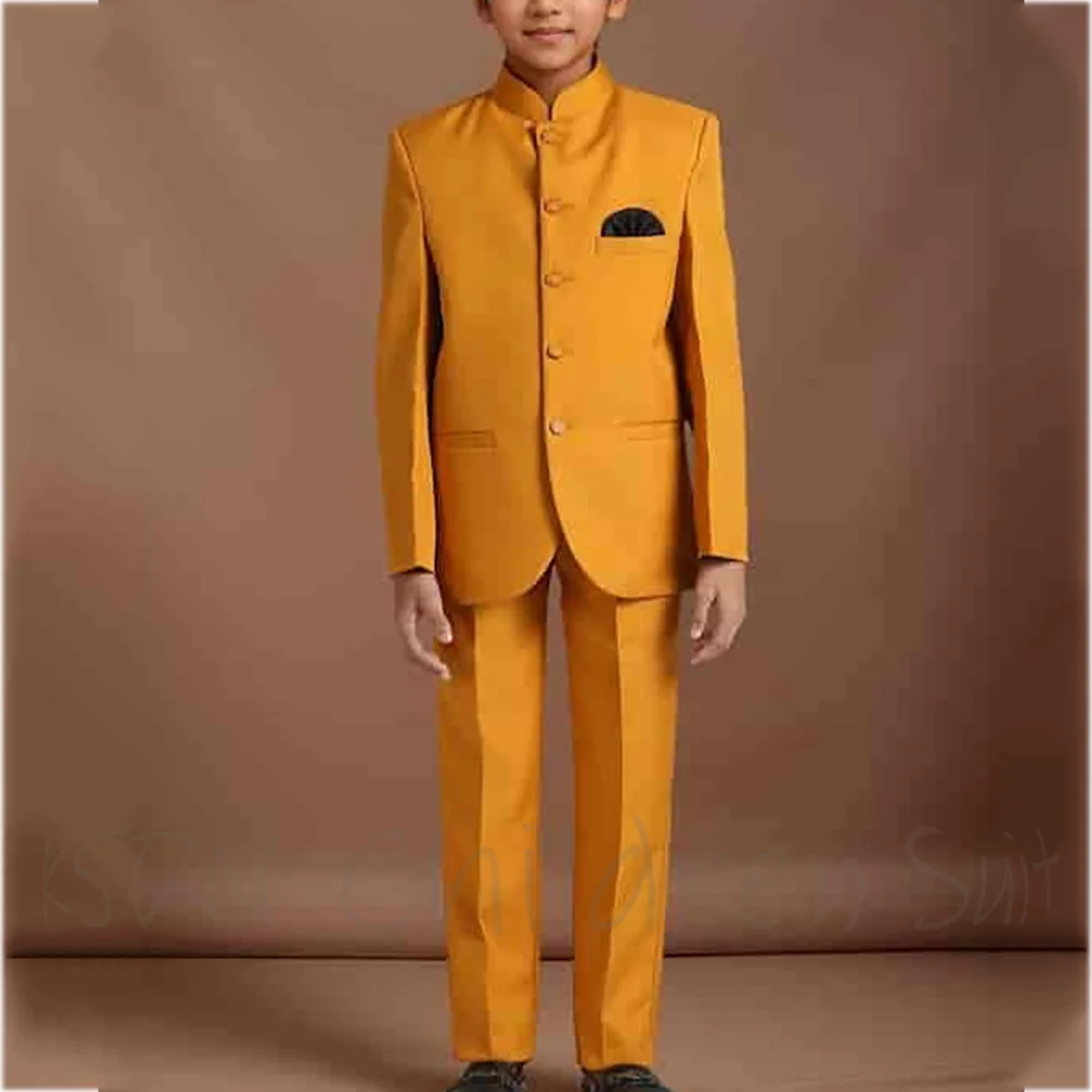 Fashion Kid Clothes Boys Suit 2 Piece Classic Single Breasted Stand Lapel New Year Costume for Boy Child Set Wedding Performance