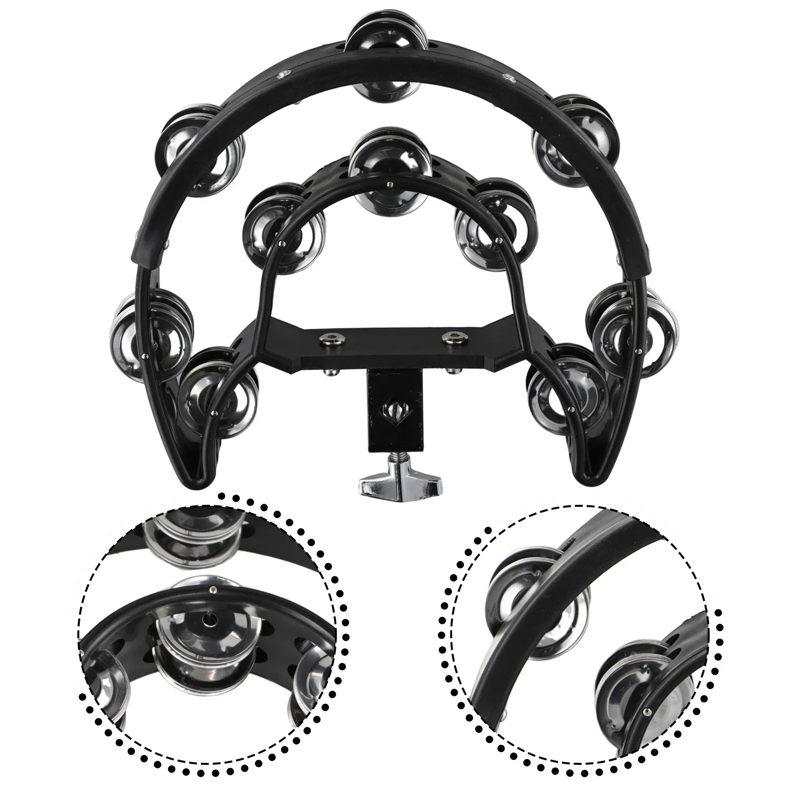 

1pc Hi Hat Tambourine Professional Double Row Hand Bell Set For KTV Musical Black Musical Instrument Accessories Plastic Metal