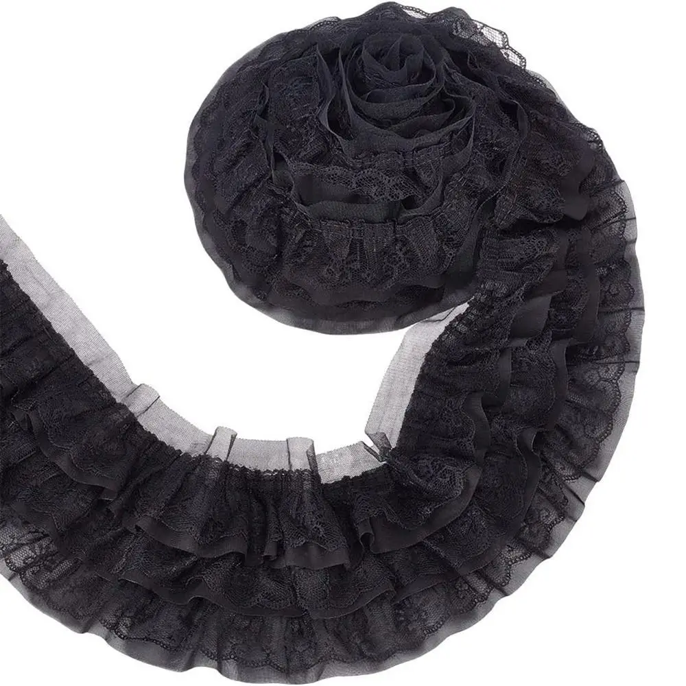 New 13CM Wide 3D Pleated Mesh Chiffon Fabric White Black Three Layers Embroidered Ruffle Trim Ruffled Lace Trims DIY