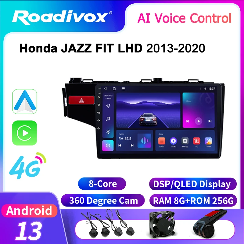 roadivox Android car radio for Honda JAZZ FIT LHD 2013 2020 GPS Navigation video Multimedia Player tape recorder  carplay