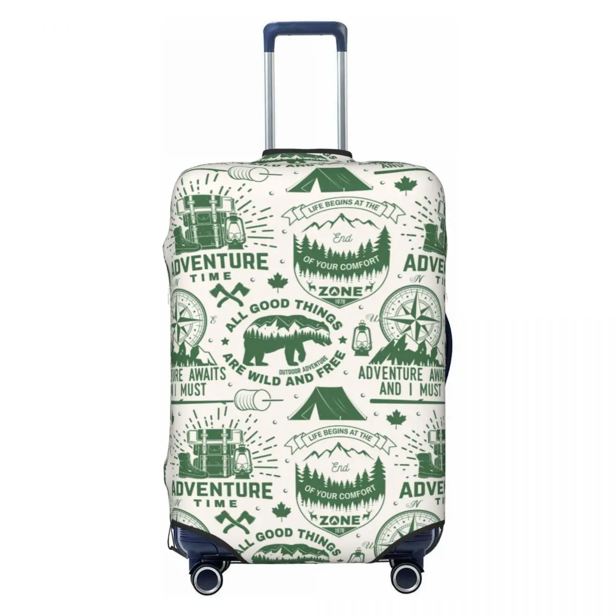 

Vintage Green Bear Camp Seamless Print Suitcase Cover Elastic Luggage Protective Covers for 18-32 inch