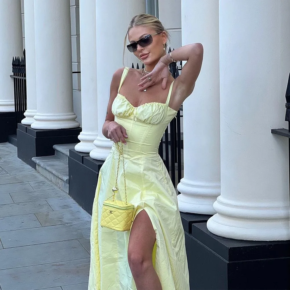 กระโปรงทรงเอเอวกลางสไตล์ Dr. Sweet Sle สำหรับผู้หญิง ฤดูร้อน 2024  ไม่มีกระดุม  ชุดเดรสแบบสวมสบายๆ สำหรับวันหยุดพักผ่อน