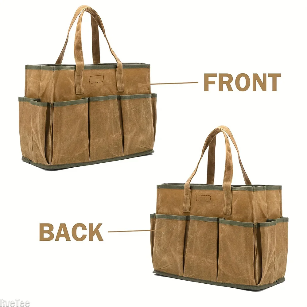 

Heavy Duty 16oz Waxed Canvas Tool Tote Bag Portable 11 Pockets Tool Storage Bag for Gardener Electrician Contractor Repairman