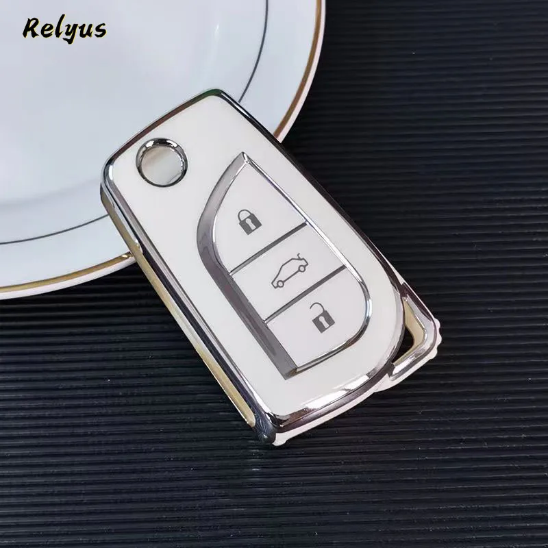 TPU Car Key Case Flip Cover for Toyota Auris Corolla Avensis Verso Yaris Aygo Scion TC IM Camry RAV4 Forturner Hilux Keychain