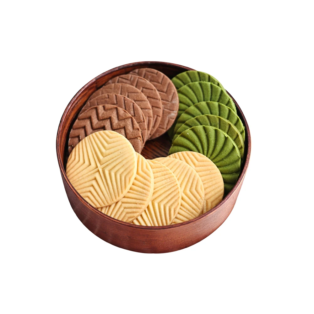 Geometric Biscuit Mold Corrugated Round Cookie Cutter 3D Hand Pressure Cookie Stamp Fondant Cake Decoration Tools Sugarcraft