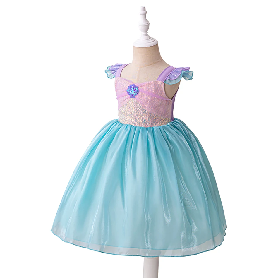 Girls Summer Mermaid Dress Elegant Ruffle Sleeves and Color-blocked Girls Dresses Kids Halloween Party Cosplay Dresses