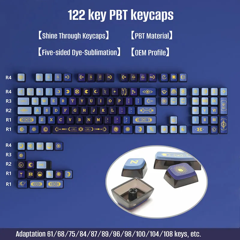 Imagem -02 - Starry-sky Pudim Keycaps Pbt Oem Perfil 122 Teclas Teclado Conjunto para mx Switch Gaming Teclado Mecânico Tampa de Chave Personalizada