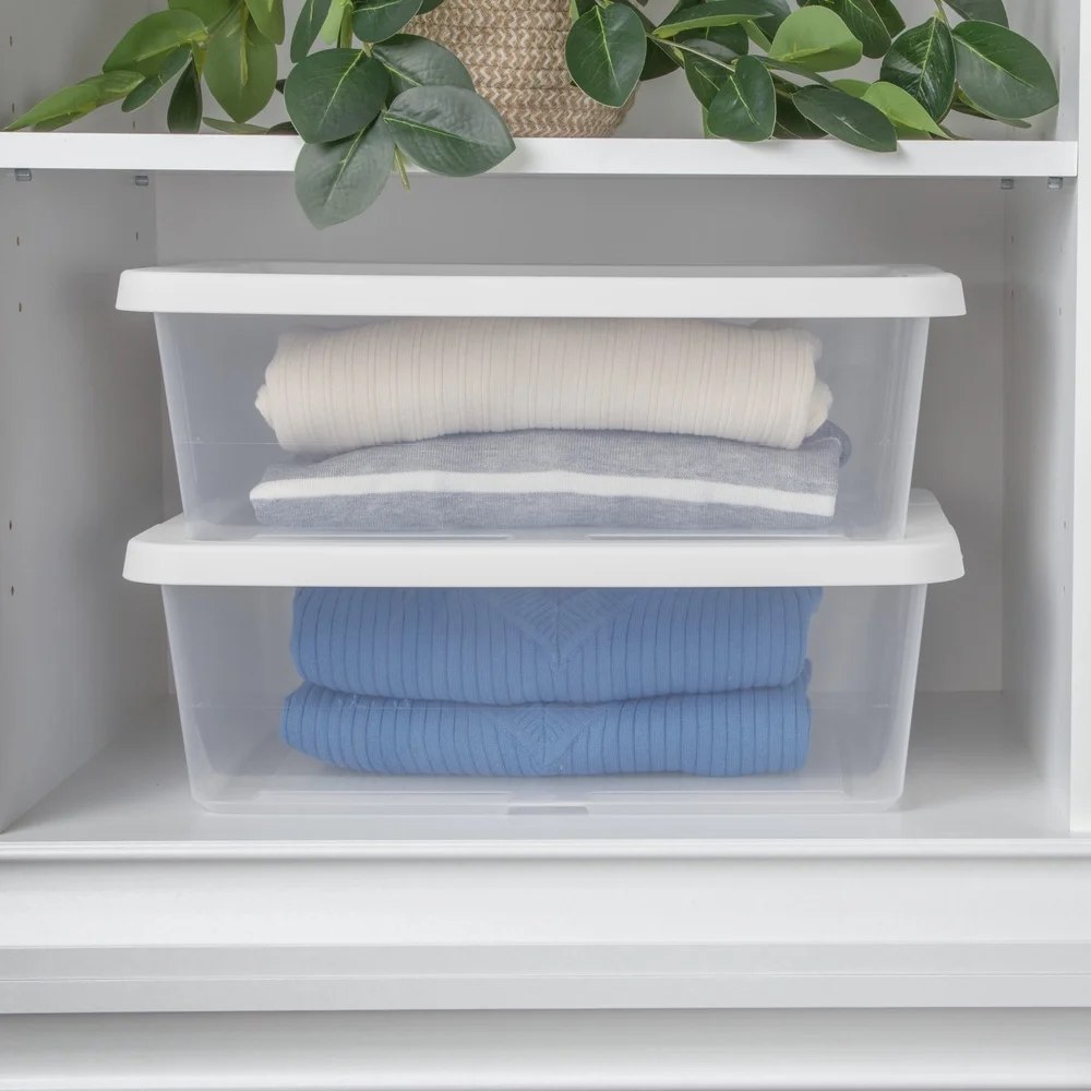 مجموعة من 4 صناديق تخزين بلاستيكية شفافة مع أغطية قابلة للتكديس سعة 12 لترًا، خزانة غرفة النوم والمكتب المنزلي