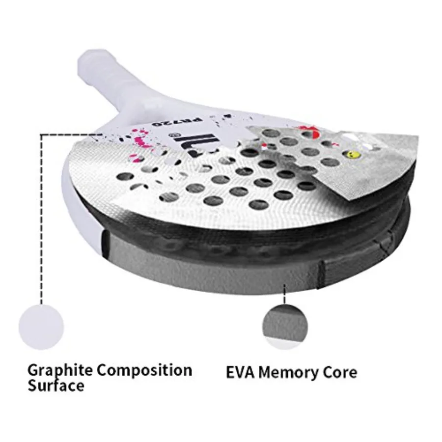 Beach Tennis Racket for outdoor sand play, carbon fiber grit face with EVA memory foam core, black/white, lightweight and vibra