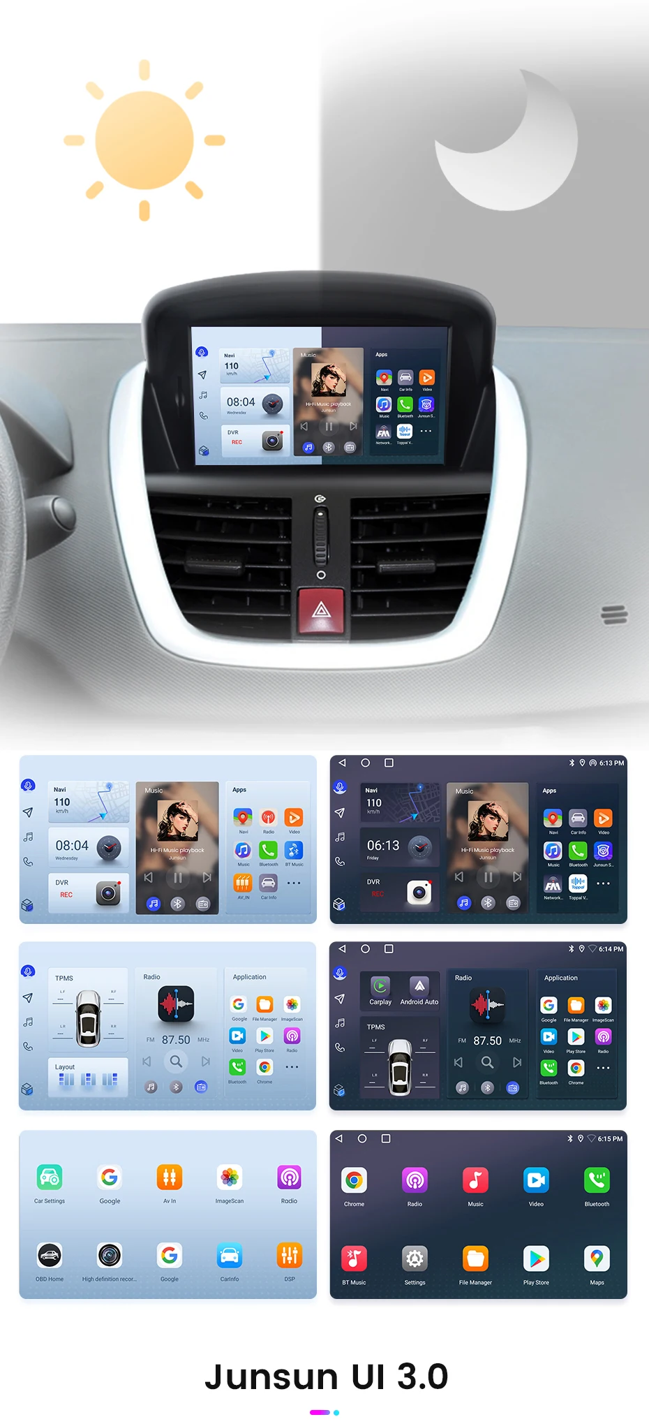 Junsun 7 "Wireless Carplay Android Auto Auto Radio für Peugeot 207 207CC 2006 2007-2015 Stereo GPS Multimedia Player 4G FM SWC – Detail 5