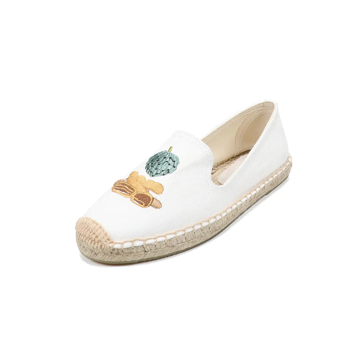 Summer fashion ladies all-match casual white shoes fruit pattern embroidered slip-on canvas shoes zapatos mujer espadrilles