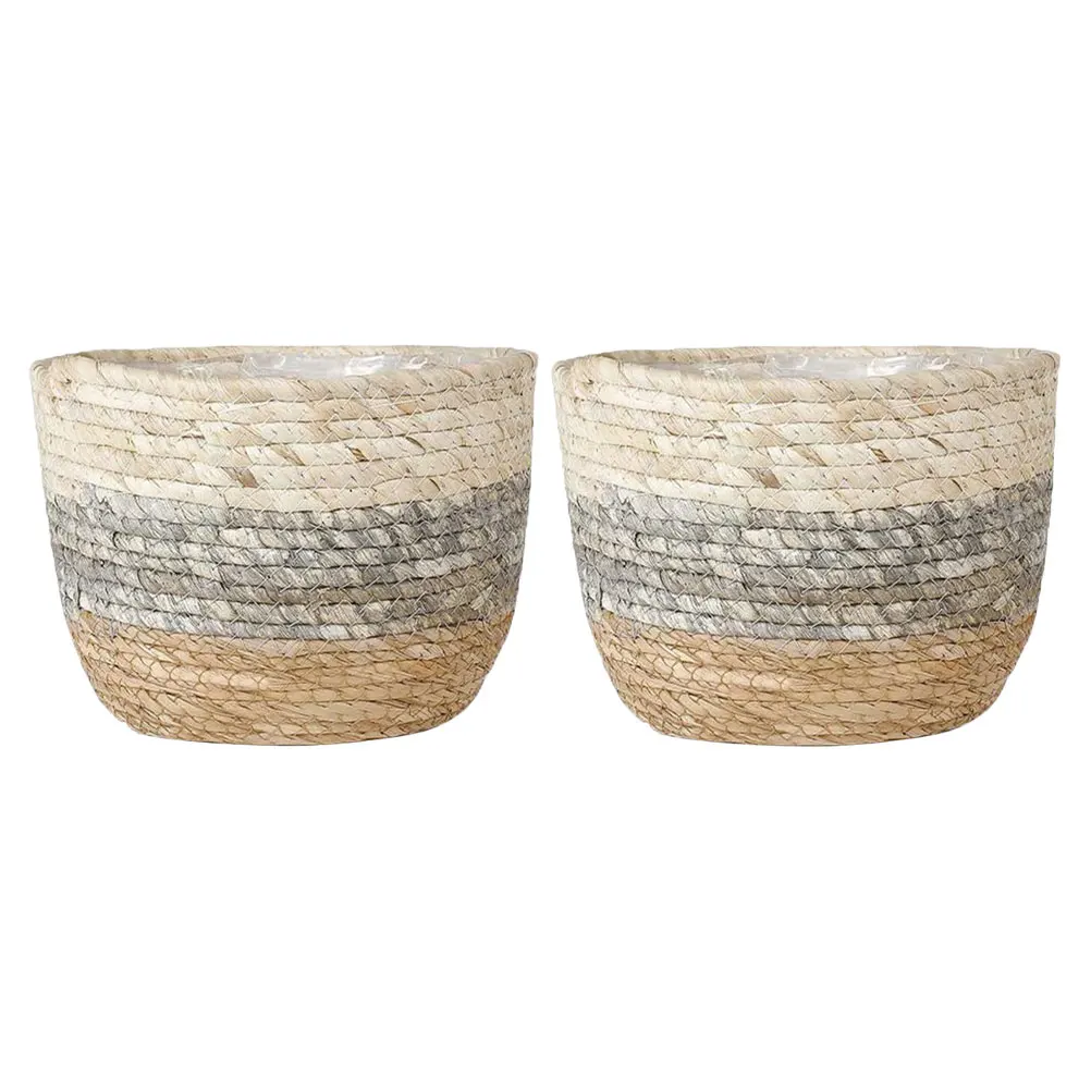 

2 Pcs Rattan Flower Basket Practical Pots Woven Planter Baskets for Rectangle Small Grass Straw