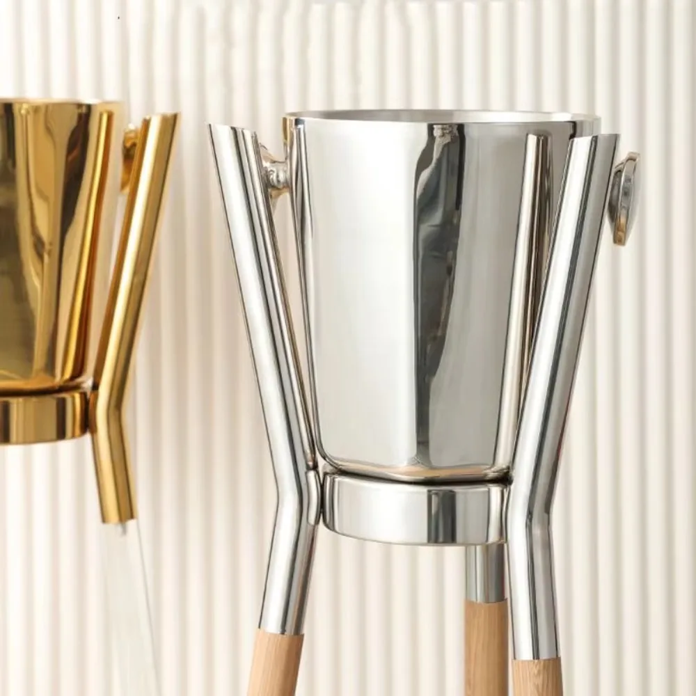 Tripod legs Champagne ice bucket cooler Beverage stainless steel freezer Gold beer accessories Bucket with bar bracket