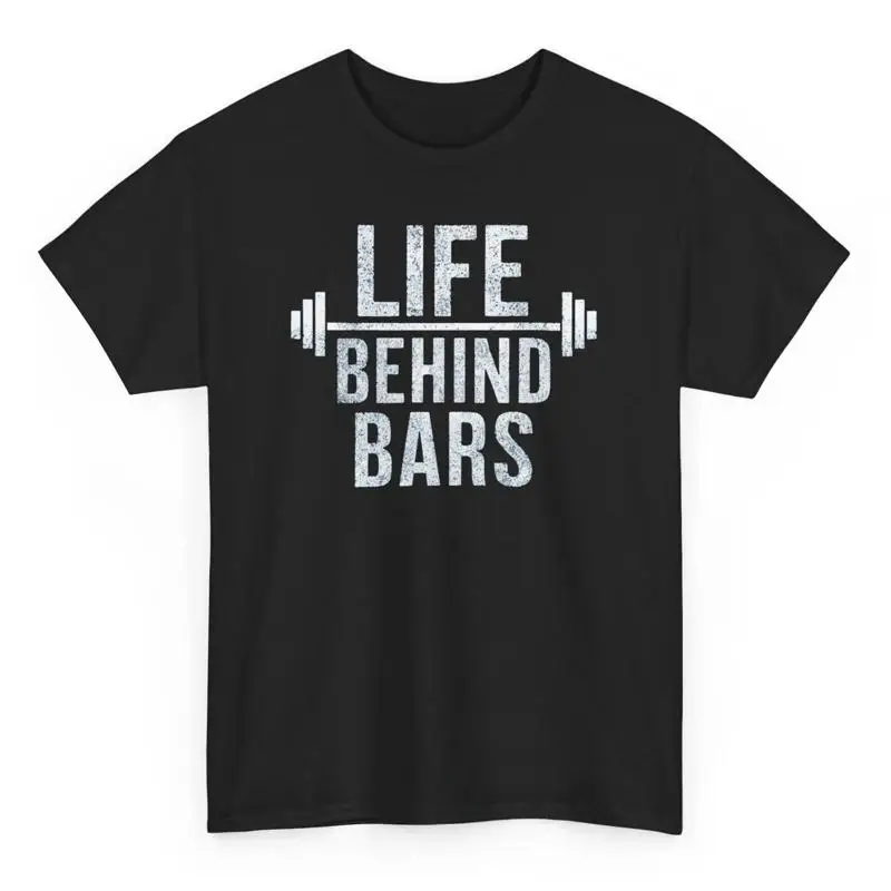 Vida detrás de las barras gimnasio entrenamiento camiseta culturismo levantamiento de pesas