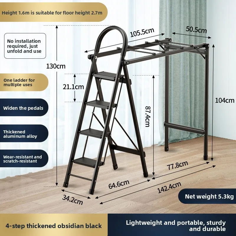 Folding A Frame Indoor Aluminum Clothes Drying Rack Ladder Portable Folding Stairs Multi Functional Step Ladder Folding Ladder
