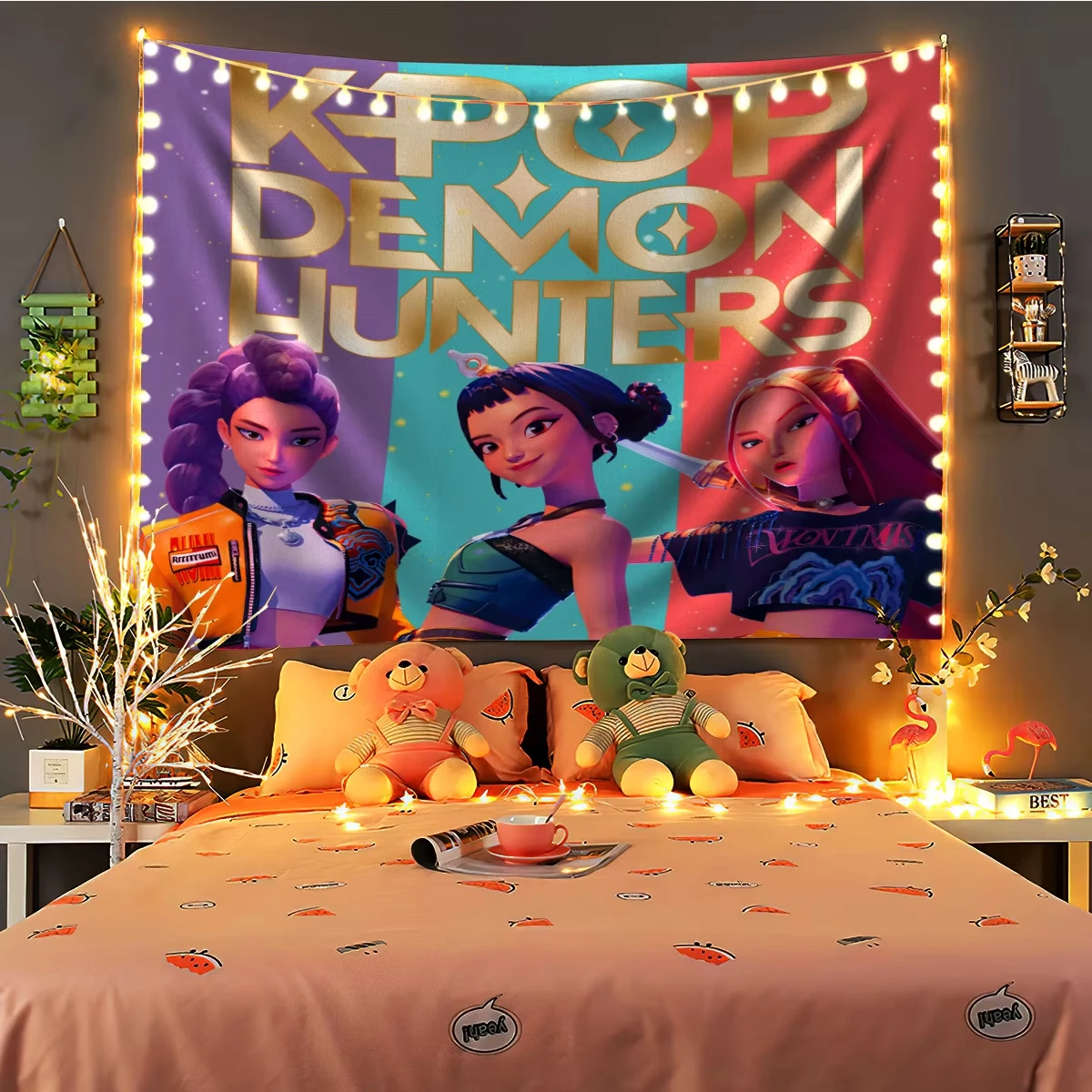 K-Pop شيطان الصيادين المطبوعة نسيج متعدد الحجم غرفة المعيشة جدار ديكور الجمالية غرفة النوم أنيمي نسيج خلفية الحفلات