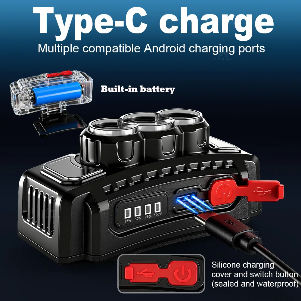 Potente faro impermeable, luz LED 18650, lámpara recargable, linternas de cabeza COB, lámpara de cabeza de alta potencia, faro de pesca