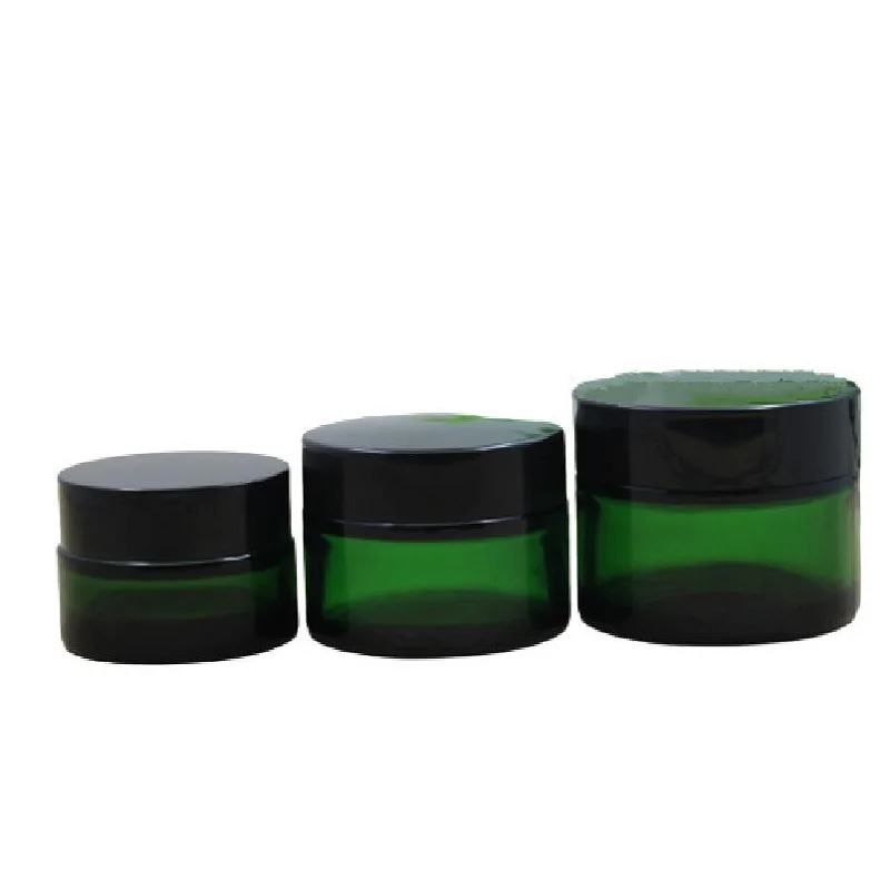 

Face Cream Container Skincare Body Lotion Bottle Packaging 20/30/50G 15pcs Empty Green Glass Cream Jar with Plastic Black Lid