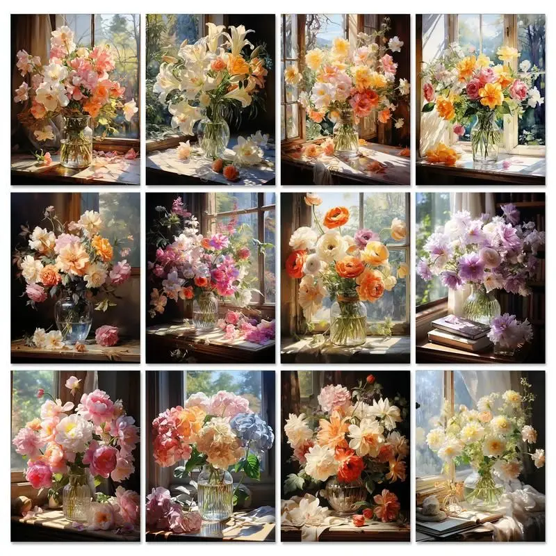 SDOYUNO-Peinture à l'huile par numéros, kit de fleurs sur toile, image par numéros, artisanat pour salon, art mural, décoration d'intérieur, bricolage