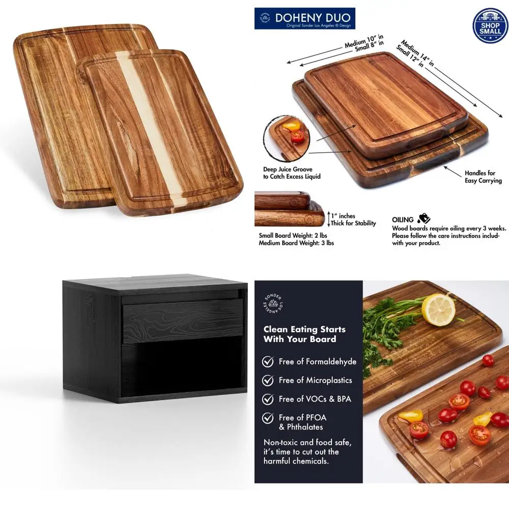 

Набор разделочных досок по дереву акации — маленькие и средние с пазом для сока, в подарочной упаковке — размеры 14x10x1 дюйм