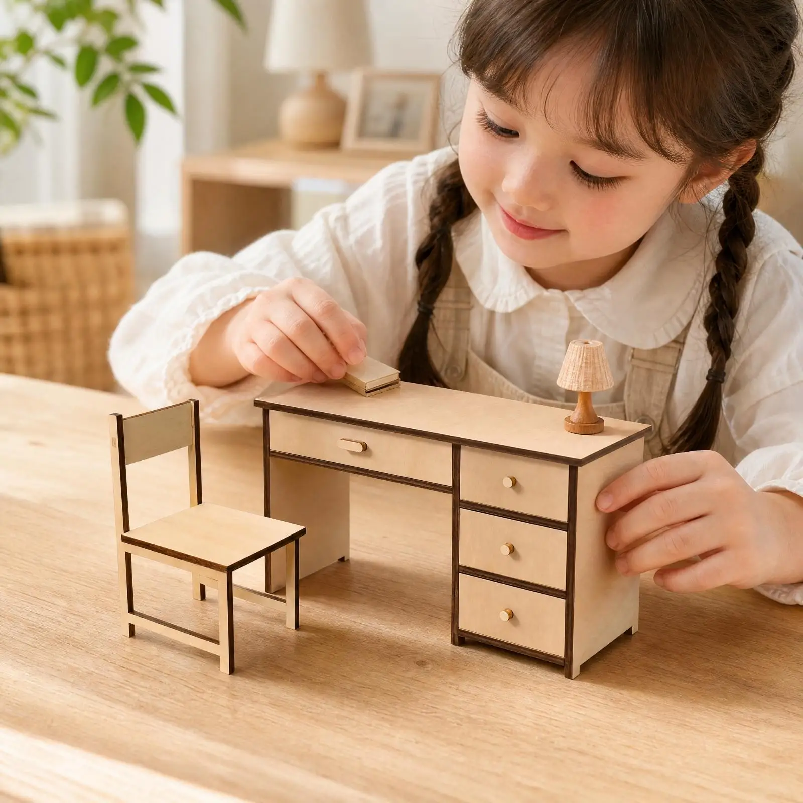 1:6 Scale Wooden Furniture Model Realistic Miniature Wood Furniture with Two-Tone Finish Long-Lasting Sturdy