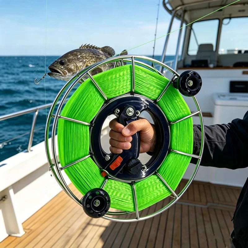 ダブルグリップ釣り用リール、岩釣り、ステンレス鋼素材、屋外凧揚げ用ハンドブレーキ、逆回転防止大型ベアリング